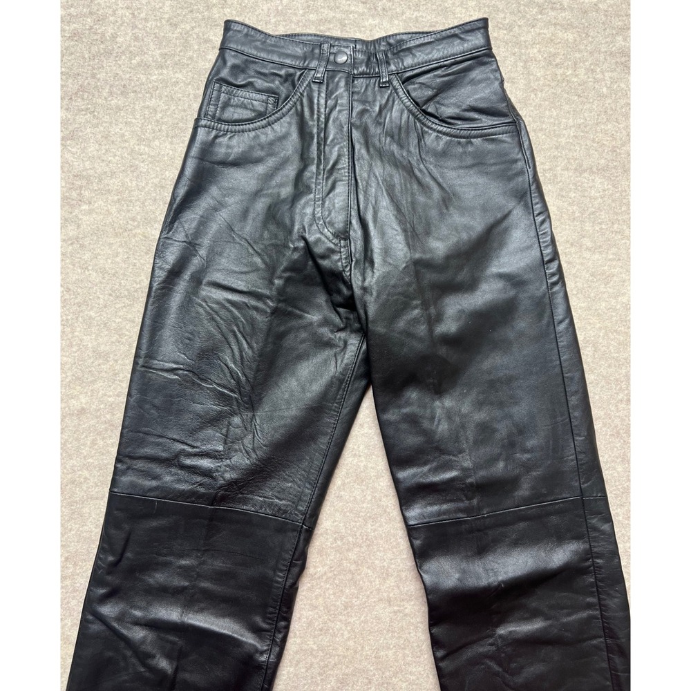Amati Black VTG Genuine Leather Pants High Waist Straight‎ Leg Argentina Size 3 - Picture 8 of 9